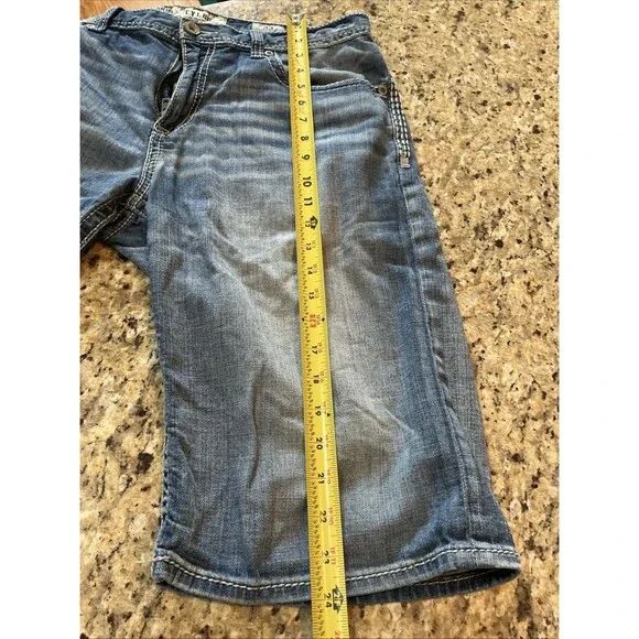 BKE Buckle Tyler Jean Shorts Mens Size 33 Blue Denim Embroidered Light Wash 12" - Picture 7 of 11